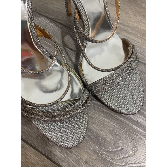Badgley Mischka Sparkly Silver Strappy Sandal Heel Size 10 - Picture 4 of 8